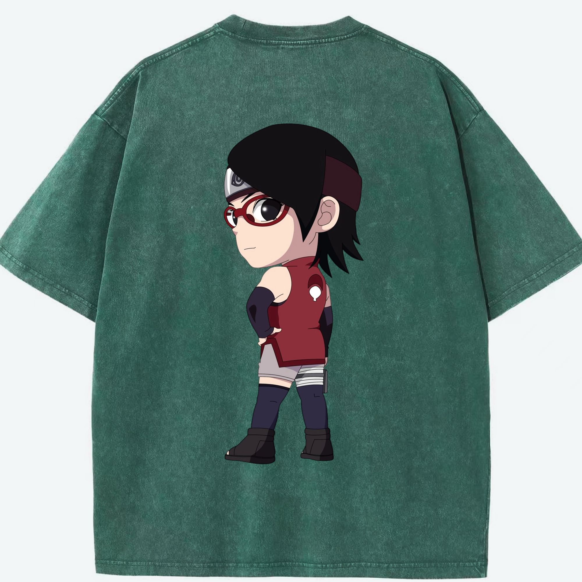 （画像用） NARUTO -ナルト- うちは サラダ Uchiha Sarada 綿100% ヴィンテージ風 半袖Tシャツ（背面プリント）